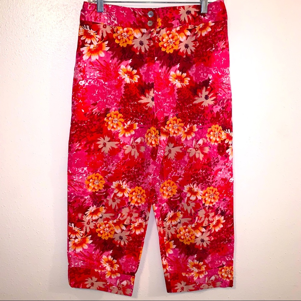 Ivy Floral Print Size 8 Stretch Capri Cotton Spandex Blend Cuffed Bottom
